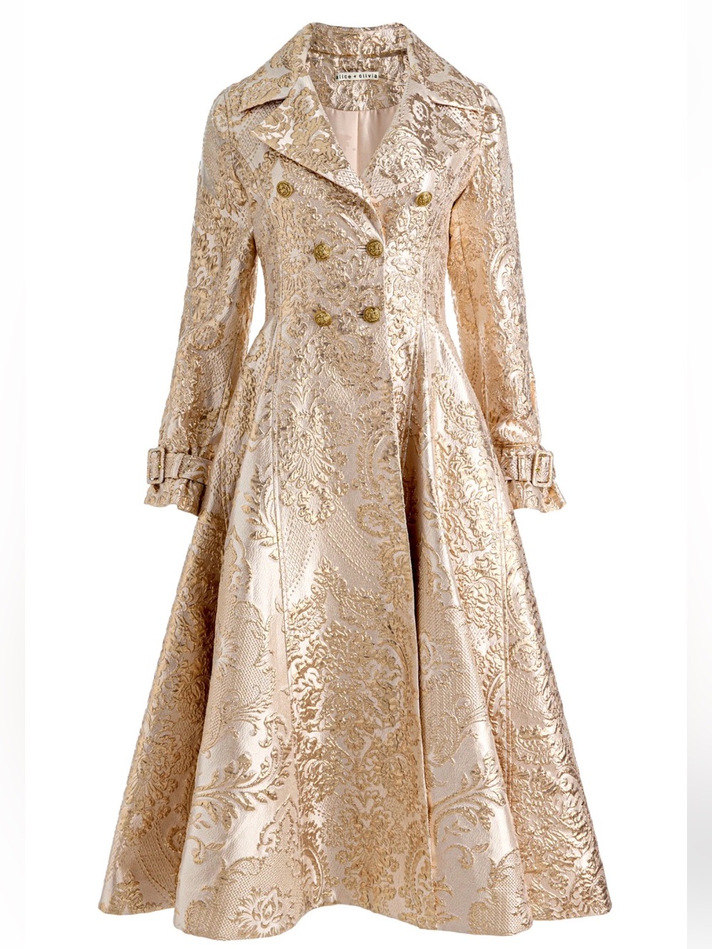 Alice + Olivia Gold jacquard Trench Coat Ellie 4 New $1,500 - Picture 2 of 8